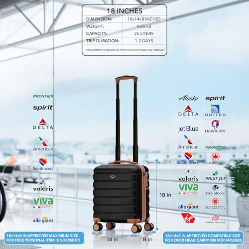Flight Knight Carry On Suitcase 18x14x8 Hardside Built In TSA Lock & USB Port Lightweight Luggage Silent Double Spinner Wheels Maximum Underseat Carry-On Bag For American & United Approved Airlines - Image 3