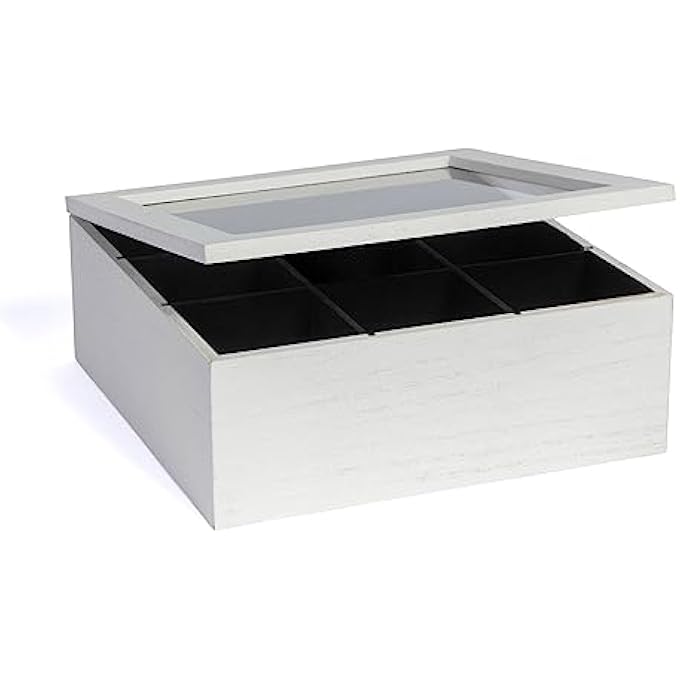 هيت صندوق تخزين خشبي من 9 قطع للشاي والقهوة مع مخمل مقاس 23 × 23 × 9 أبيض - Image 2