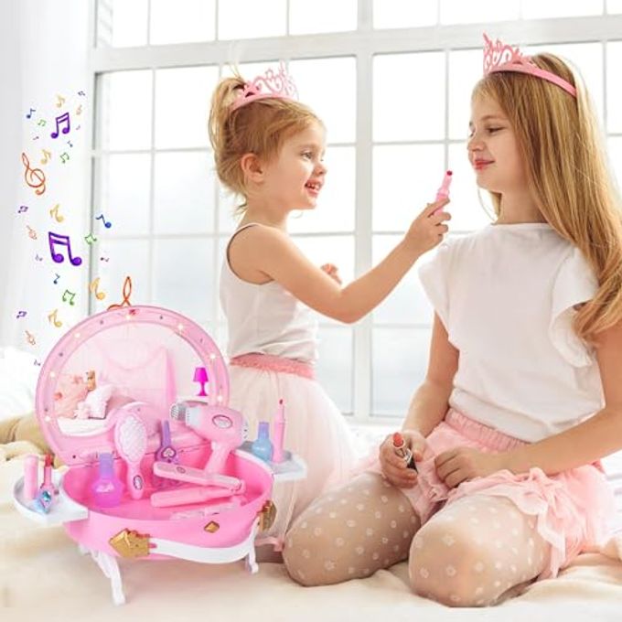 Bettina Toddler Vanity Kids Pretend Play Princess Vanity Set with Mirror & Makeup Accessories, Lights and Music, Princess Vanity for Little Girls, Toddler Girl Toys - Image 3