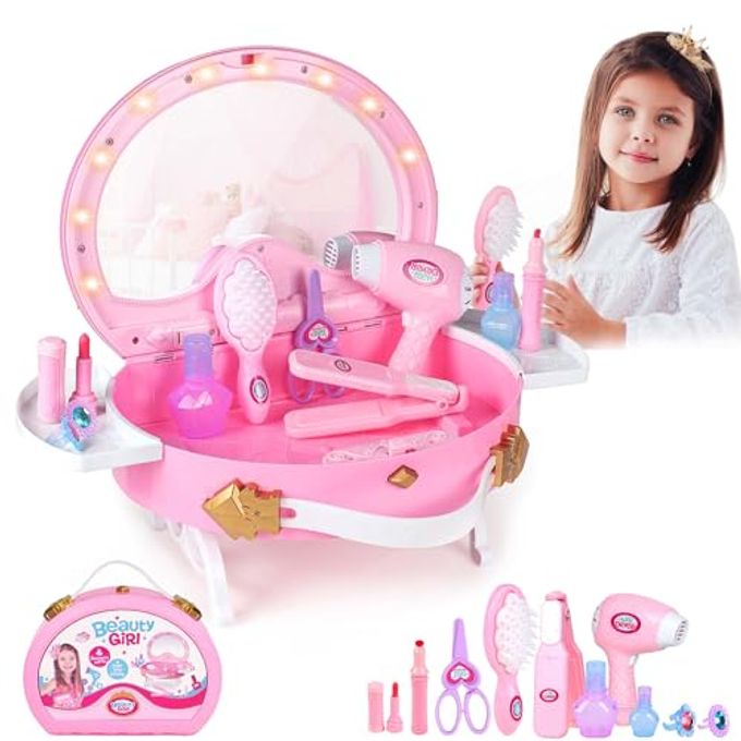 Bettina Toddler Vanity Kids Pretend Play Princess Vanity Set with Mirror & Makeup Accessories, Lights and Music, Princess Vanity for Little Girls, Toddler Girl Toys - Image 4