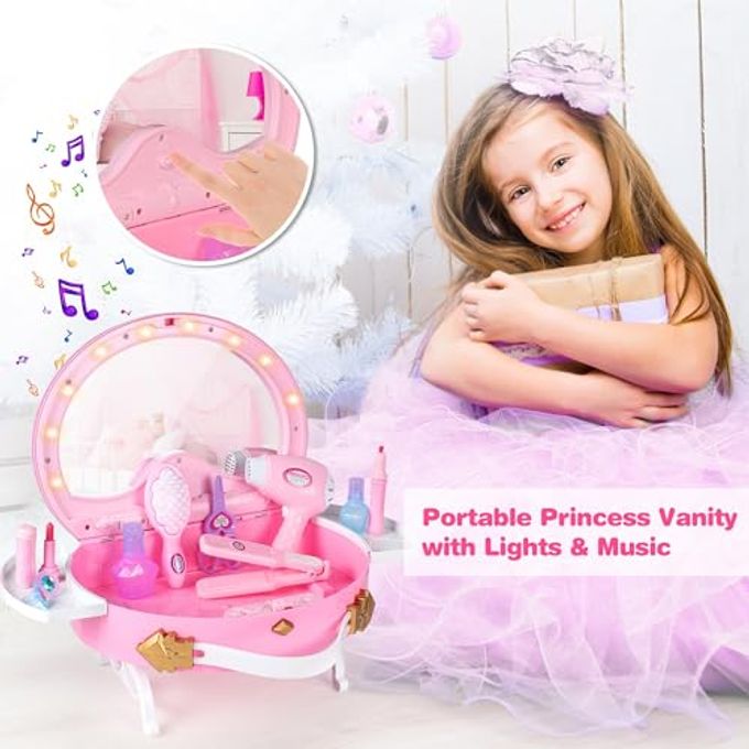Bettina Toddler Vanity Kids Pretend Play Princess Vanity Set with Mirror & Makeup Accessories, Lights and Music, Princess Vanity for Little Girls, Toddler Girl Toys - Image 2