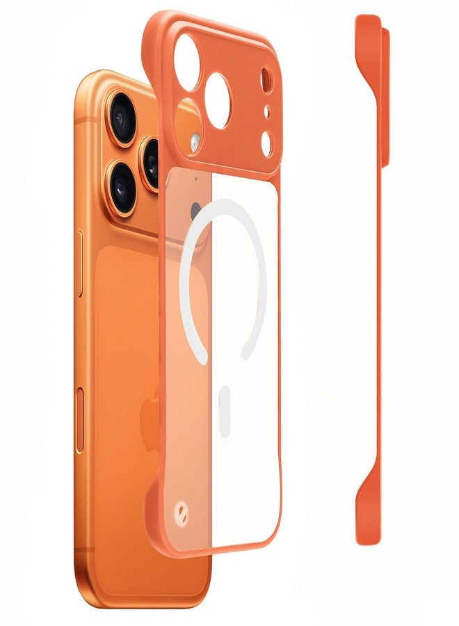 أوميو جراب أوميو المغناطيسي النحيف لهاتف آيفون برو، متوافق مع ماج سيف، شفاف غير لامع، تصميم فائق النحافة بدون إطار، مزود بحلقة إصبع لحماية كاملة للكاميرا، مناسب للرجال والنساء، برتقالي - Image 1
