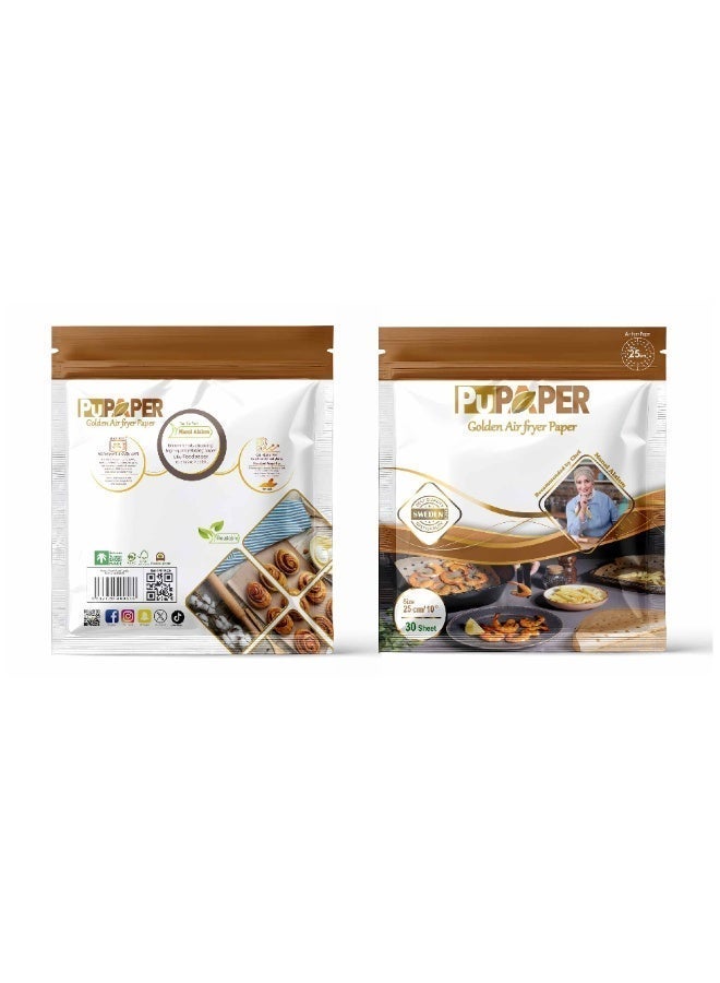 PUPAPER Round Gold Air Fryer Paper, 4 Packs, 25cm, 30 Pieces, Non-stick and Oil Resistant - Image 2