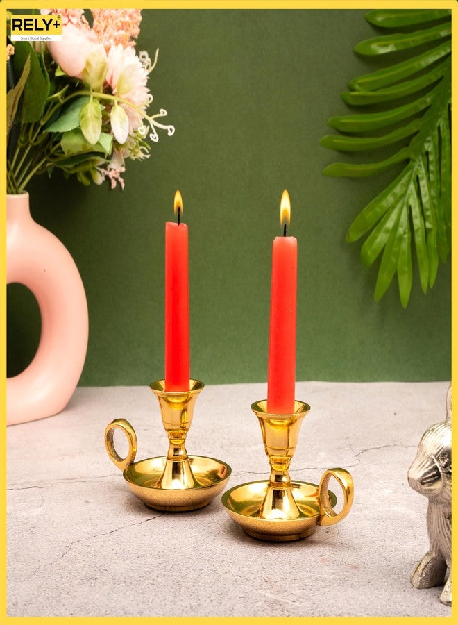 RELY+ Glossy Gold Metal Candle Holders with Handle for Taper Candlestick Set of 2 - Modern Decor for Home Table Centerpiece, Wedding, Parties, Dinners, Christmas, Halloween, Thanksgiving, Easter - Image 4