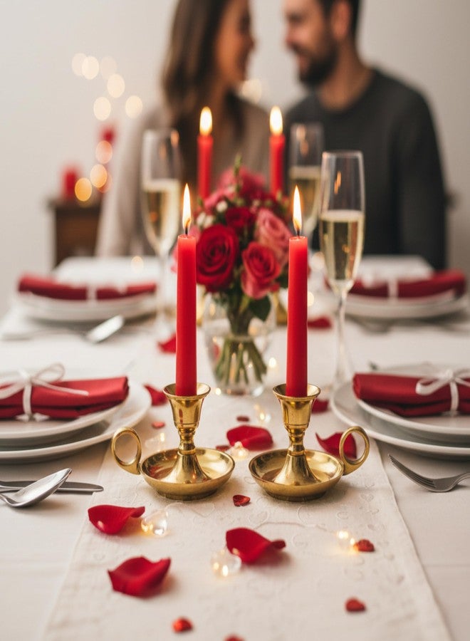 RELY+ Glossy Gold Metal Candle Holders with Handle for Taper Candlestick Set of 2 - Modern Decor for Home Table Centerpiece, Wedding, Parties, Dinners, Christmas, Halloween, Thanksgiving, Easter - Image 2