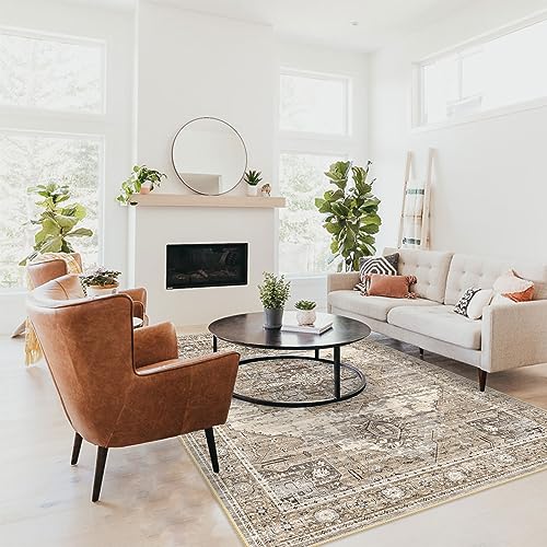 RUUGME Washable 5x7 Area Rugs - Large Rugs for Living Room Stain Resistant Carpet Vintage Rugs for Bedroom with Non Slip Backing Home Decor Floor Decoration Mat (5x7 Beige) - Image 2