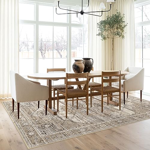 RUUGME Washable 5x7 Area Rugs - Large Rugs for Living Room Stain Resistant Carpet Vintage Rugs for Bedroom with Non Slip Backing Home Decor Floor Decoration Mat (5x7 Beige) - Image 3