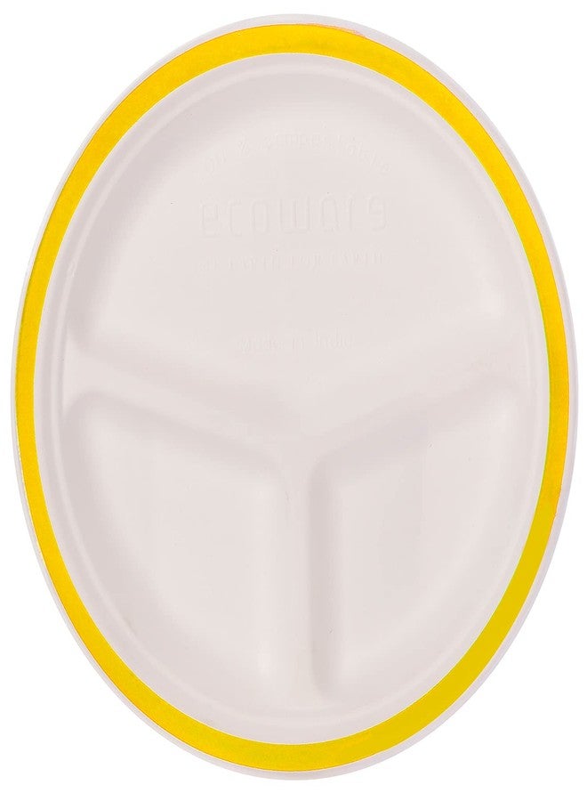 Ecoware® Taarey 100% Biodegradable, Compostable, Ecofriendly, Disposable 10 inch Round Plate with 3 Compartment (Yellow, Pack of 25 Plates) - Image 1