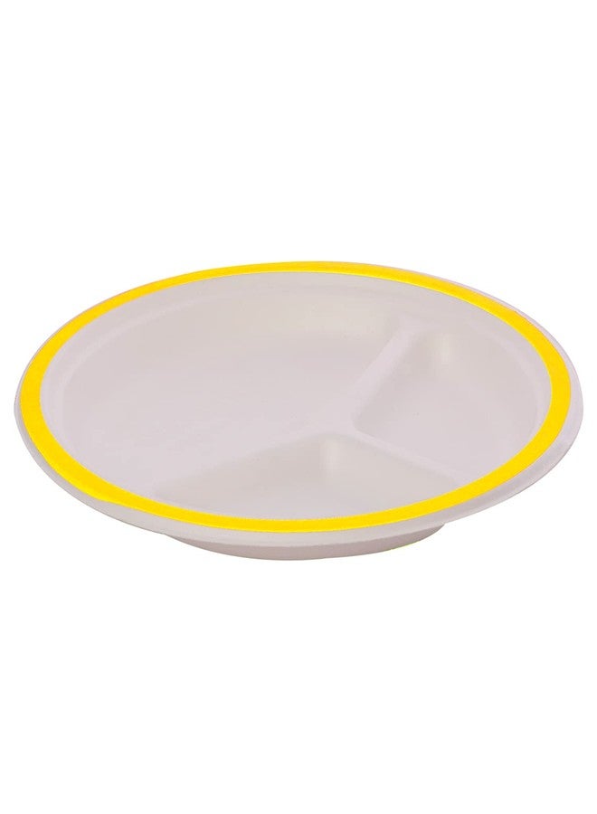 Ecoware® Taarey 100% Biodegradable, Compostable, Ecofriendly, Disposable 10 inch Round Plate with 3 Compartment (Yellow, Pack of 25 Plates) - Image 2