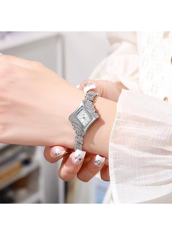 Elegant Ladies' Rhinestone Bracelet Watch – Silver Steel Band, Square Dial Quartz Fashion Watch - Image 2