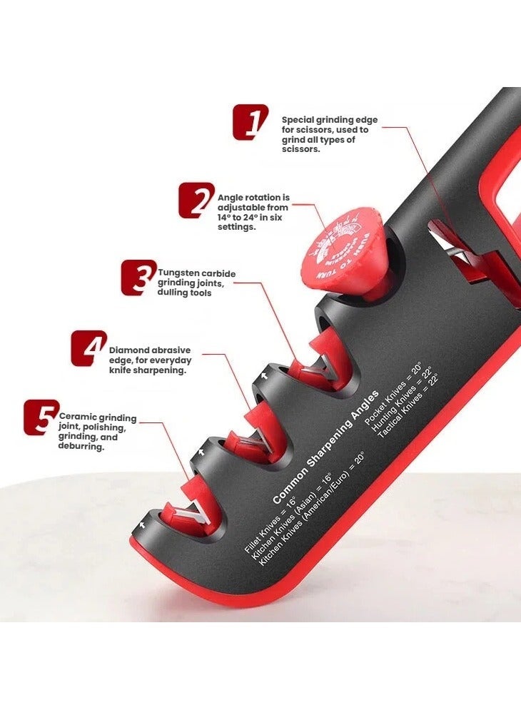Adjustable Knife Sharpener with 6 Adjustable Grinding Gears Non-Slip Bottom Professional Kitchen Knife Sharpening Tool for Home - Image 2