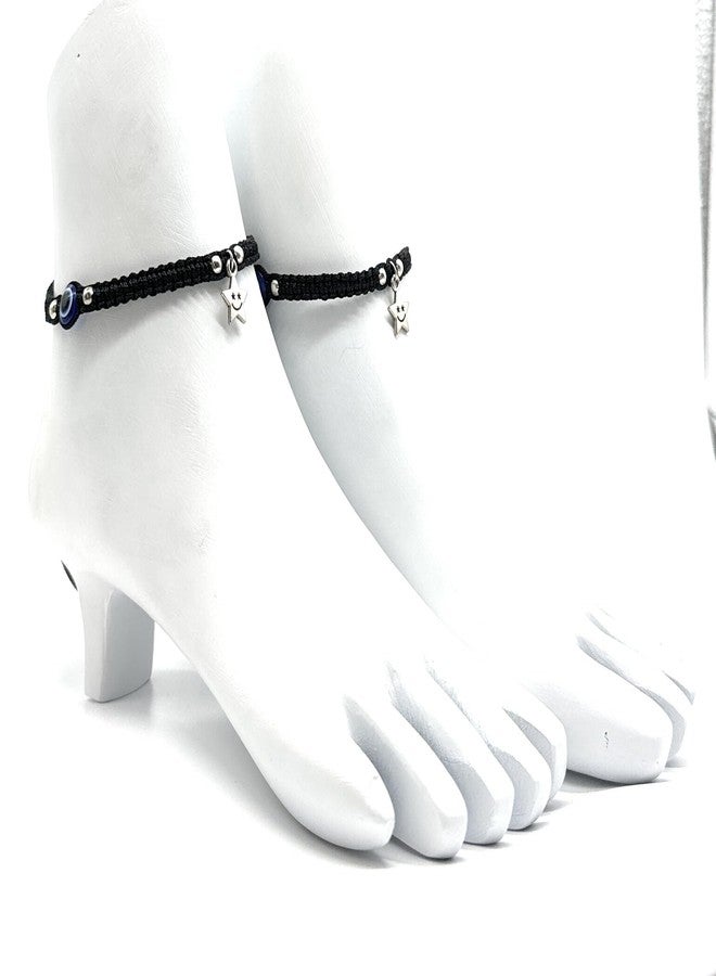 Jyokrish Handmade Adjustable Black Thread Hnaging Smile Star evil eye Anklet For Women | girls | Nazariya |Payal | Adult |Free Size | Pair of 1 - Image 3