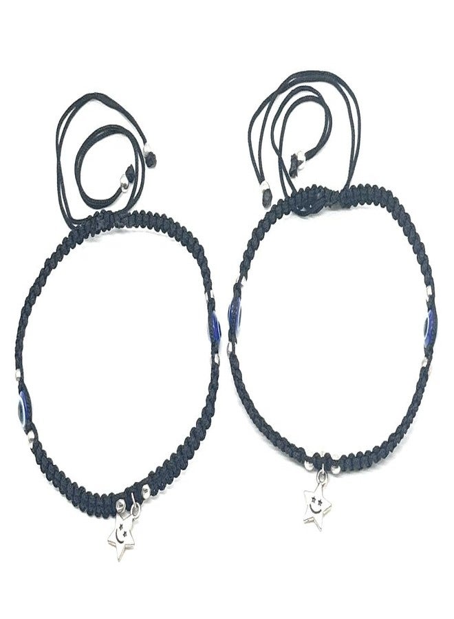 Jyokrish Handmade Adjustable Black Thread Hnaging Smile Star evil eye Anklet For Women | girls | Nazariya |Payal | Adult |Free Size | Pair of 1 - Image 1