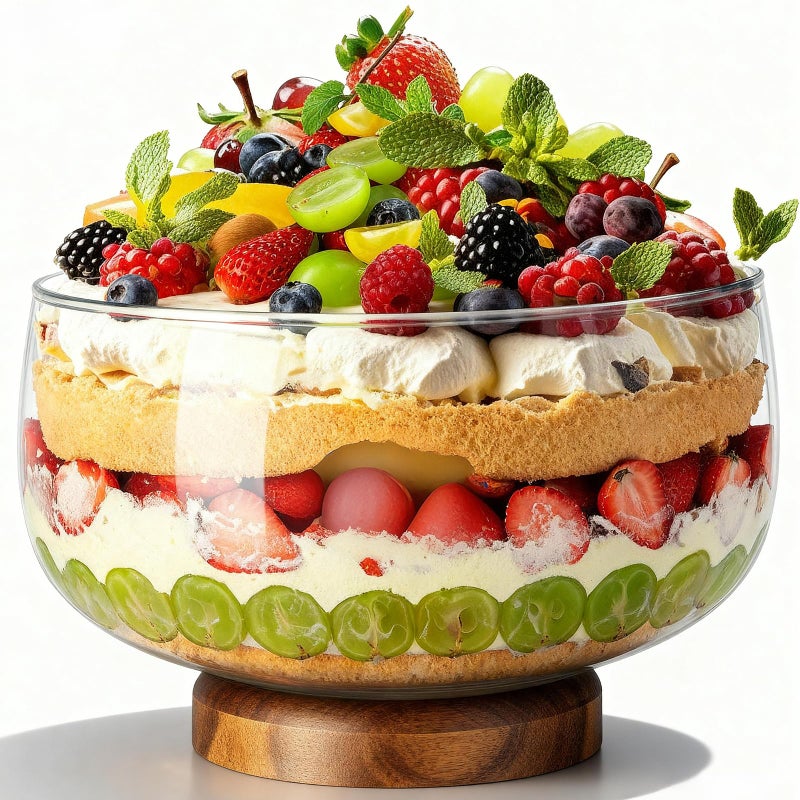 NiHome 203oz Extra Large Glass Trifle Bowl with Acacia Wood Stand Serving Dish for Cakes Salads Desserts Stylish Display for Parties Weddings Special Occasions Durable Easy to Clean - Image 2