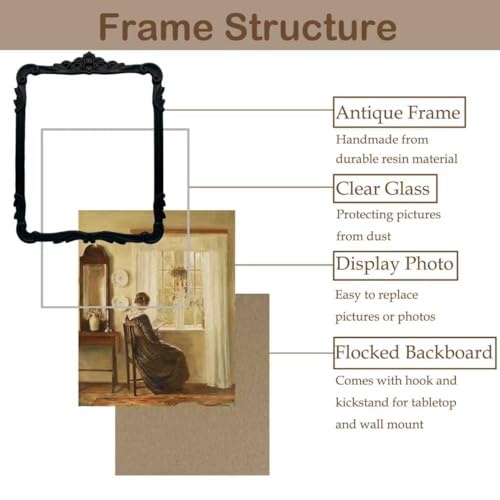 Kangce Vintage Picure Frames 8x10 Antique Black Gothic Picture Frames for Tabletop and Wall Mount Ornate Victorian Home Decor Gallery Wall Decor(8x10 inch) - Image 5