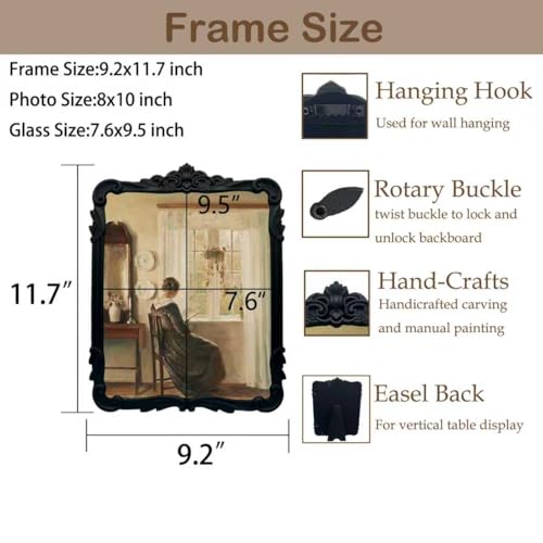 Kangce Vintage Picure Frames 8x10 Antique Black Gothic Picture Frames for Tabletop and Wall Mount Ornate Victorian Home Decor Gallery Wall Decor(8x10 inch) - Image 4