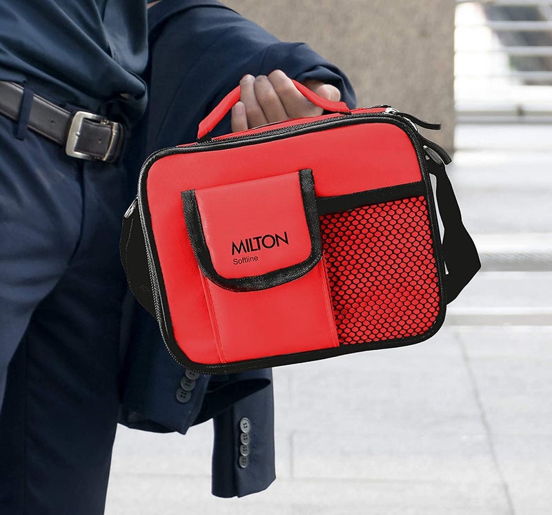 Milton MILTON New Steel Combi Lunch Box with Insulated Fabric Jacket, 3 Stainless Steel Containers 280 ml Each & 1 Plastic Tumbler with lid 400 ml, Leak-Proof Tiffin for Office, College, Picnic, Red  - Image 4
