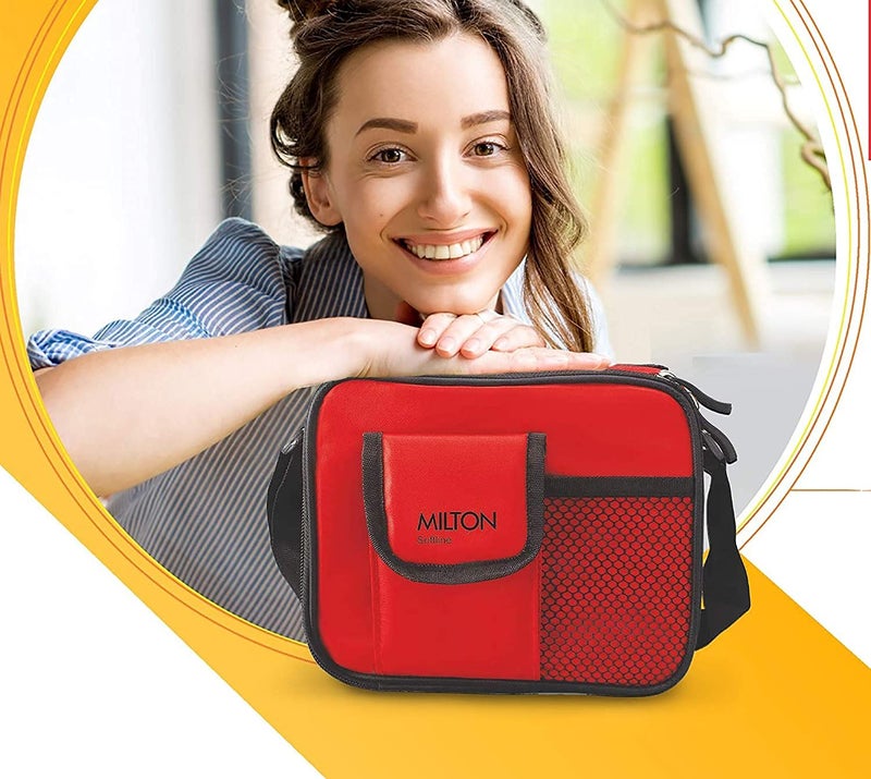 Milton MILTON New Steel Combi Lunch Box with Insulated Fabric Jacket, 3 Stainless Steel Containers 280 ml Each & 1 Plastic Tumbler with lid 400 ml, Leak-Proof Tiffin for Office, College, Picnic, Red  - Image 5