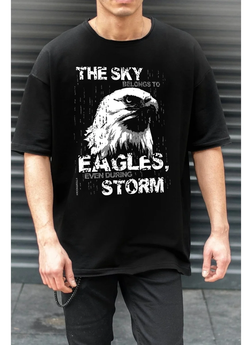 Rock&Roll Eagle of the Skies Oversize Black Short Sleeve Men's T-Shirt