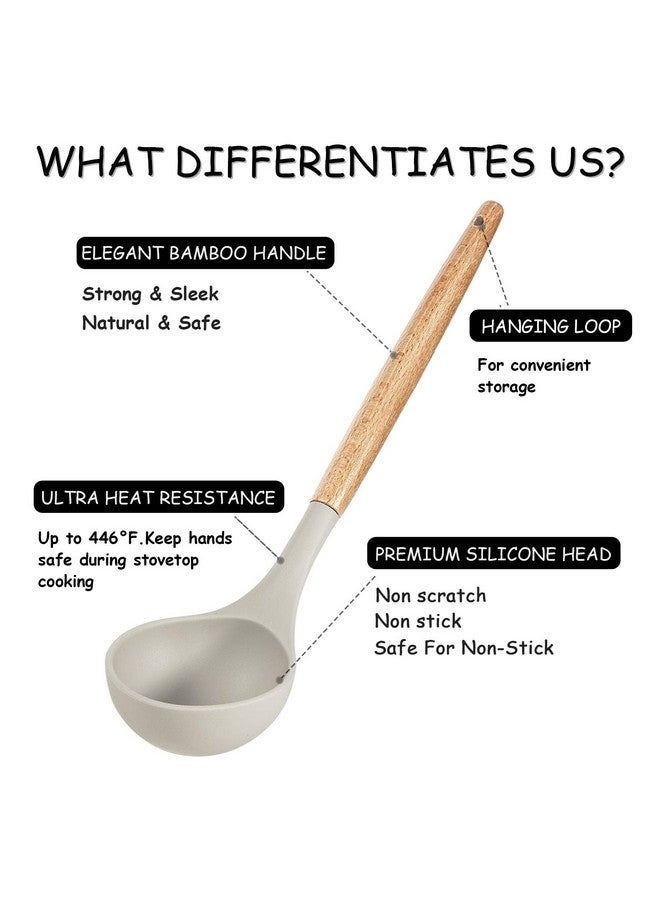 MIBOTE Silicone Cooking Kitchen Utensils Set with Holder, Wooden Handles BPA Free Non Toxic Silicone Turner Tongs Spatula Spoon Kitchen Gadgets Utensil Set for Nonstick Cookware (Khaki) - Image 5
