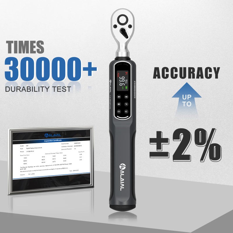 ALAIAL Digital Torque Wrench 3/8 Drive, 1.5-99.6Ft.Lb/2-135Nm Dual Direction Rachet Wrench with Vibration, Buzzer, LED Alert, Electronic Torque Wrench for Bicycle, Motorcycle, Car Tire, Mechanical - Image 2