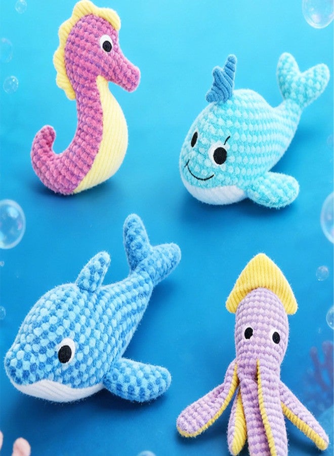 TONYFY Ocean Plush Dog Toys, Squeaky Chew Toys for Puppy Small Medium Dogs, Interactive Squeaker & Crinkle Paper Toys to Keep Them Busy, Cute Sea Creature Design (Dark Blue Dolphin) - Image 4