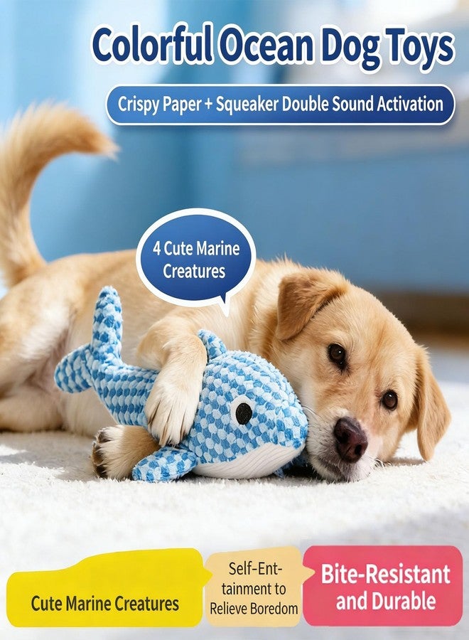 TONYFY Ocean Plush Dog Toys, Squeaky Chew Toys for Puppy Small Medium Dogs, Interactive Squeaker & Crinkle Paper Toys to Keep Them Busy, Cute Sea Creature Design (Dark Blue Dolphin) - Image 5