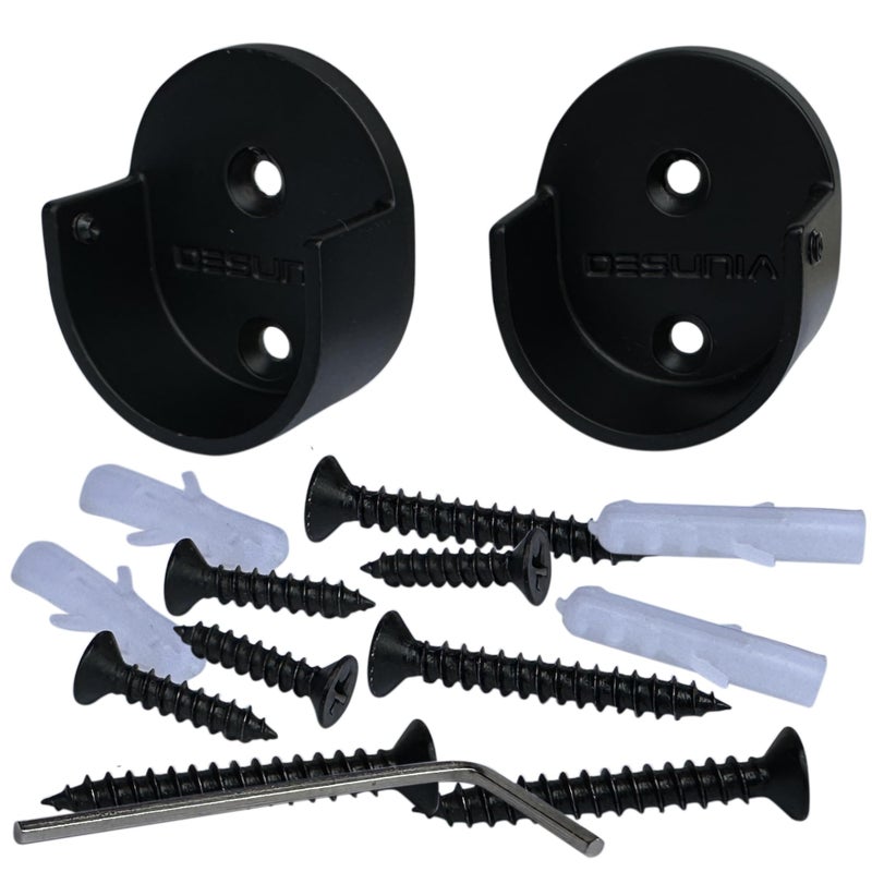 Desunia Closet Rod Support Flanges With Screw On Attachment | Heavy Duty Clothes Pole End Sockets For Wardrobes | Black | 2 Pack - Image 1