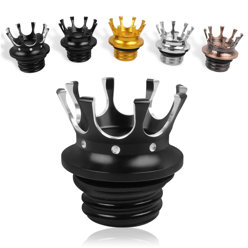 BAIONE Worldmotop Motorcycle King Crown Gas Cap Fuel Tank Cover Right-hand Thread Reservoir Aluminum Oil Cap Compatible with Harley Sportster XL 883 1200 48 Dyna Touring Road King Softail (black) - Image 1