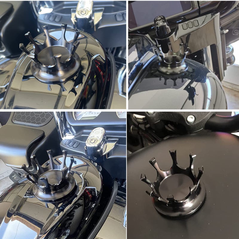 BAIONE Worldmotop Motorcycle King Crown Gas Cap Fuel Tank Cover Right-hand Thread Reservoir Aluminum Oil Cap Compatible with Harley Sportster XL 883 1200 48 Dyna Touring Road King Softail (black) - Image 4