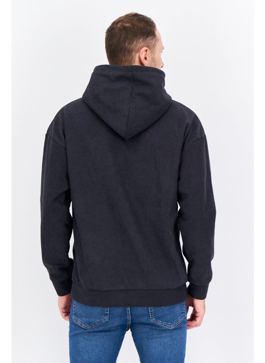 MEMBERS ONLY - Men Hooded Textured Long Sleeves Sweatshirt, Dark Grey - Image 1