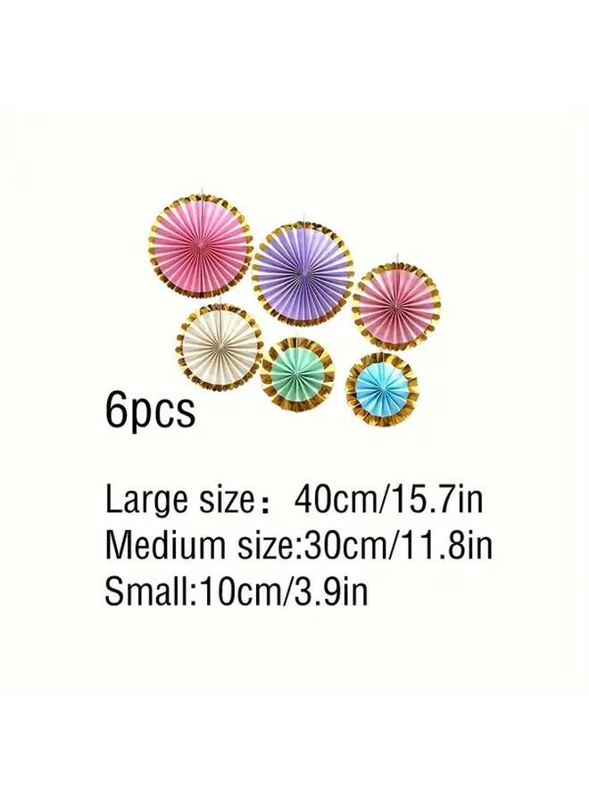 6 قطع ديكورات مروحة مستديرة متعددة الألوان ثلاثية الأبعاد لحفلات الأعياد والتجمعات والفعاليات في البارات - Image 3