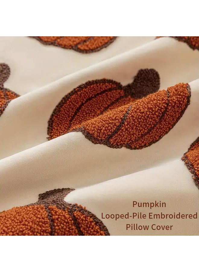Autumn Embroidered Velvet Pillow Cover Welcome Autumn 11.81x19.69 Inch Zippered Washable Fall Decor - Image 2