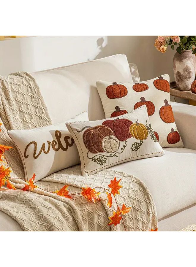 Autumn Embroidered Velvet Pillow Cover Welcome Autumn 11.81x19.69 Inch Zippered Washable Fall Decor - Image 4