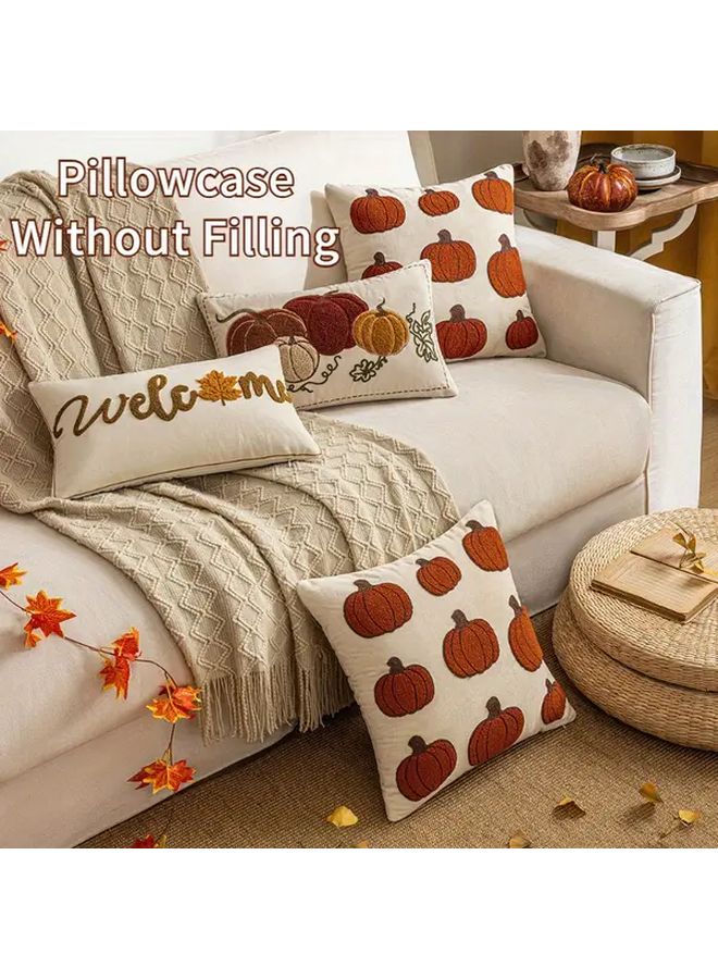 Autumn Embroidered Velvet Pillow Cover Welcome Autumn 11.81x19.69 Inch Zippered Washable Fall Decor - Image 3