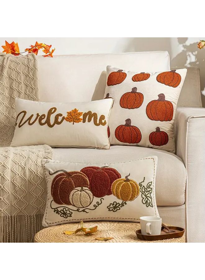 Autumn Embroidered Velvet Pillow Cover Welcome Autumn 11.81x19.69 Inch Zippered Washable Fall Decor - Image 1