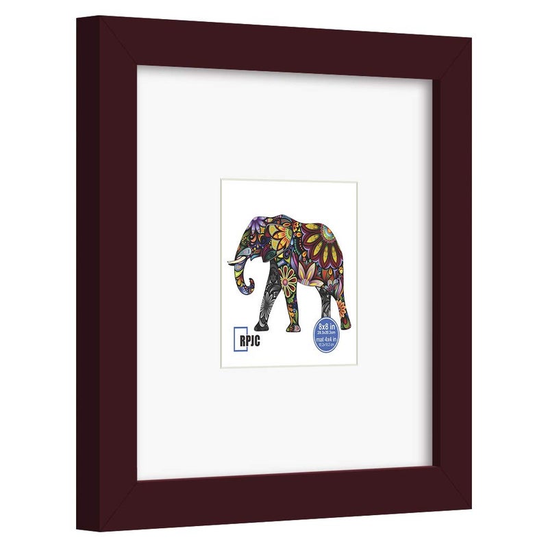 RPJC 8x8 Soild Wood Picture Frame with High Definition Glass Display Pictures 4x4 with Mat or 8x8 Without Mat for Wall Mounting Hanging Photo Frames Dark Brown - Image 2