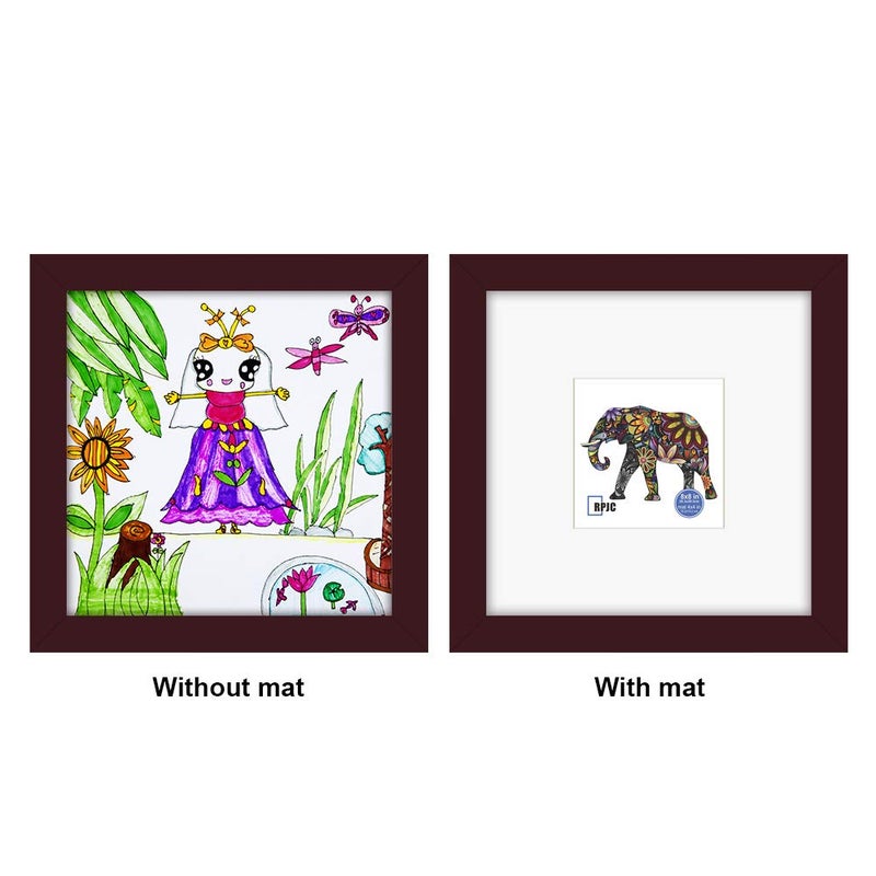 RPJC 8x8 Soild Wood Picture Frame with High Definition Glass Display Pictures 4x4 with Mat or 8x8 Without Mat for Wall Mounting Hanging Photo Frames Dark Brown - Image 3