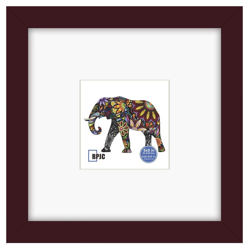 RPJC 8x8 Soild Wood Picture Frame with High Definition Glass Display Pictures 4x4 with Mat or 8x8 Without Mat for Wall Mounting Hanging Photo Frames Dark Brown - Image 1