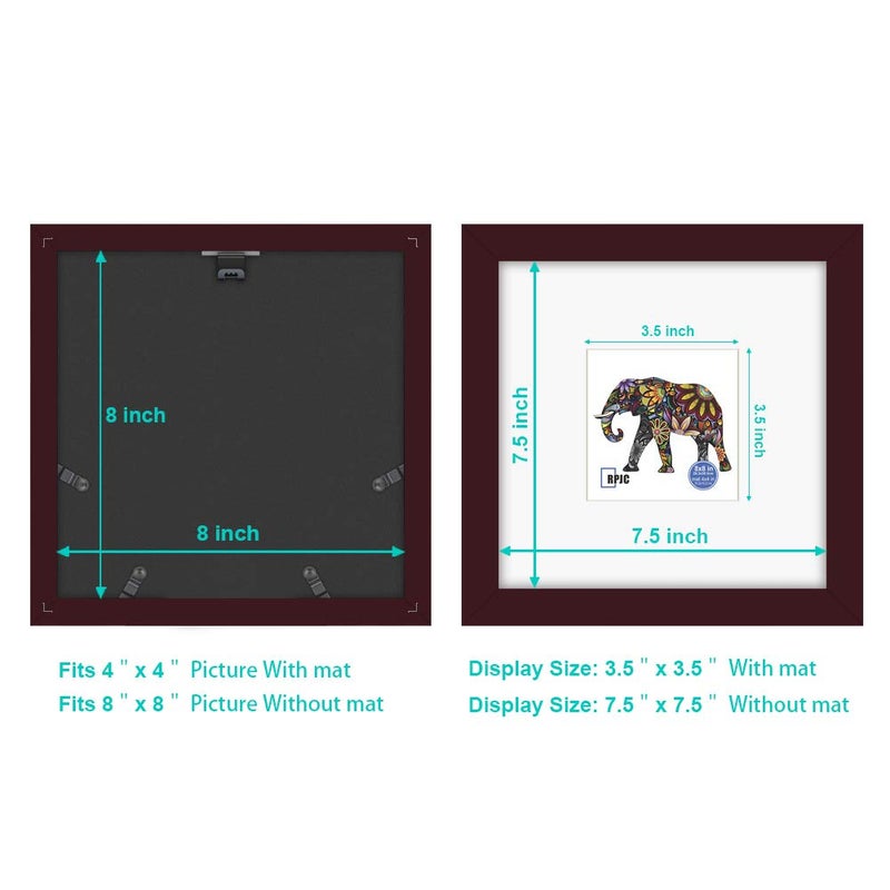 RPJC 8x8 Soild Wood Picture Frame with High Definition Glass Display Pictures 4x4 with Mat or 8x8 Without Mat for Wall Mounting Hanging Photo Frames Dark Brown - Image 4
