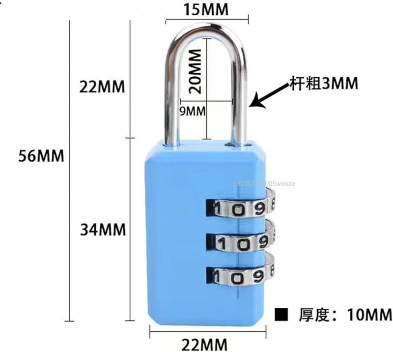 Blue 3 Dial Combination Lock for Luggage Backpack Suitcase Drawer Travel Security - Image 3