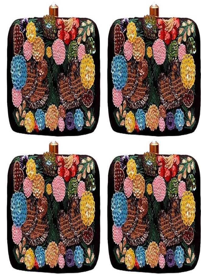 DUCHESS women bridal Fancy Party Hand Embroidered Box Clutch Purse with Sling For Girls and Women (Black, Pack of 4)
