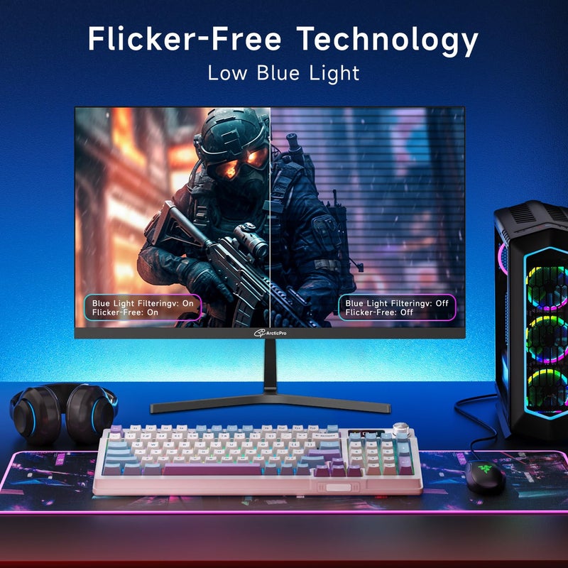 ArcticPro 22 inch 120Hz Monitor, Full HD (1920 x 1080p) Computer Monitor, 99% sRGB, 4000:1 Contrast, 3-Sided Frameless, Ultra Slim, VESA, LowBlue Mode, Tilt Adjust, HDMI *1, VGA*1 - Image 3