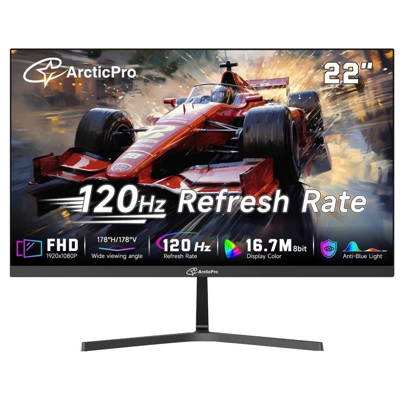 ArcticPro 22 inch 120Hz Monitor, Full HD (1920 x 1080p) Computer Monitor, 99% sRGB, 4000:1 Contrast, 3-Sided Frameless, Ultra Slim, VESA, LowBlue Mode, Tilt Adjust, HDMI *1, VGA*1 - Image 1