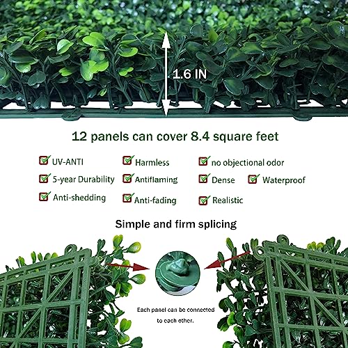 ODTORY Artificial Grass Wall Panel Backdrop,10" X 10" 12P(8.4 sqft) UV-Anti Greenery Boxwood Panels for Indoor Outdoor Green Wall Decor & Ivy Fence Covering Privacy - Image 3