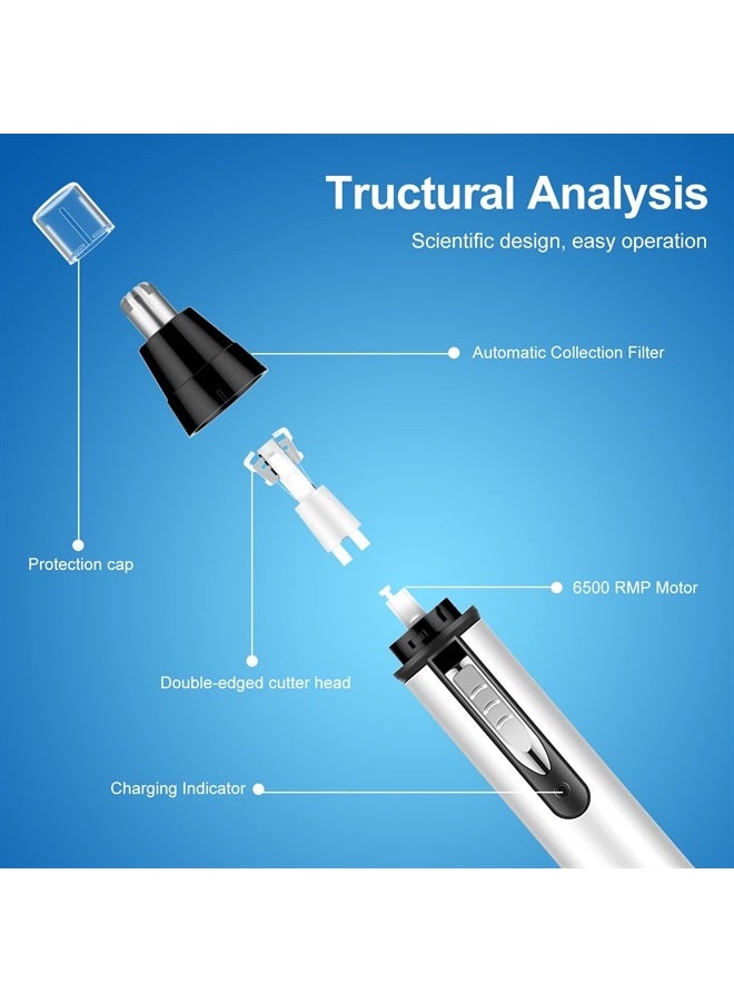 Ear and Nose Hair Trimmer for Men,Professional USB Rechargeable Nostril Nasal Hair Vacuum Cleaning System,4 in 1 Lightweight Waterproof Hair and Beard Clippers for Women (White)