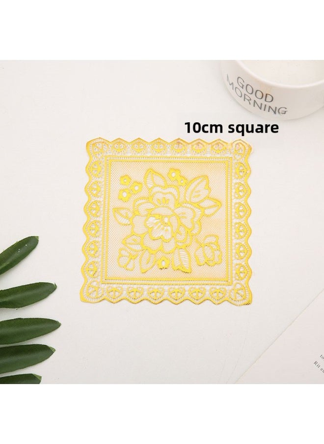 Gui Zheng GS Square 10cm Square Gold Silver Small Coaster Tea Mat Bowl Mat Coffee Coaster Heat Insulated Placemat-Color:Silver-Specifications:10cm