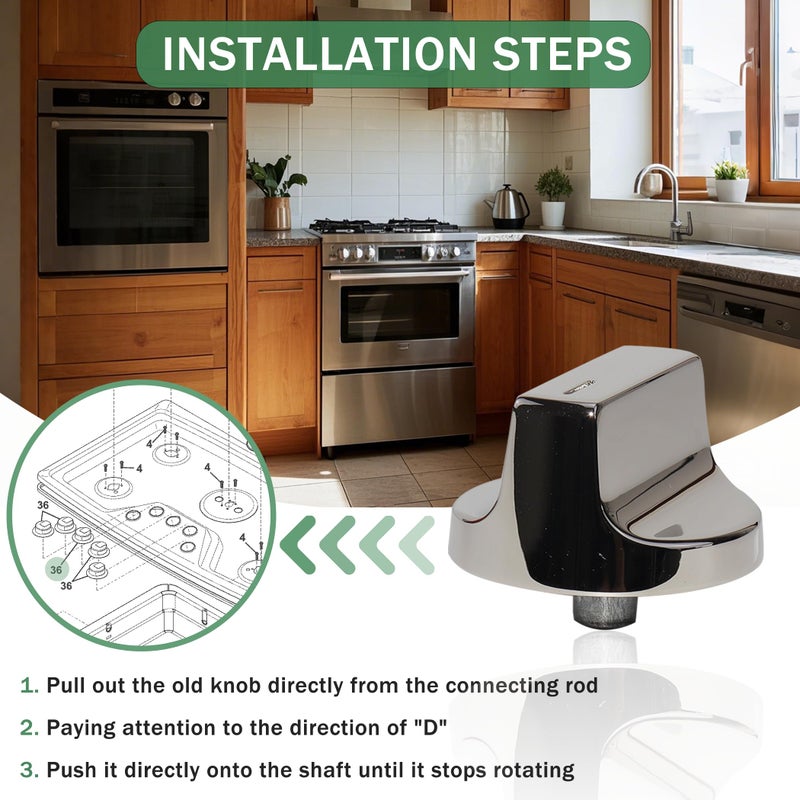 Caoooort Upgraded Stainless Steel W11366438 Stove Knobs, Compatible with Whirlpool Range WCG55US0HS00 WCG55US0HS05 WCG55US6HS05 WCG77US0HS00 WCG77US0HS05, Replacements for W10850010 W11084623 Stove Knob, 5PCS - Image 5