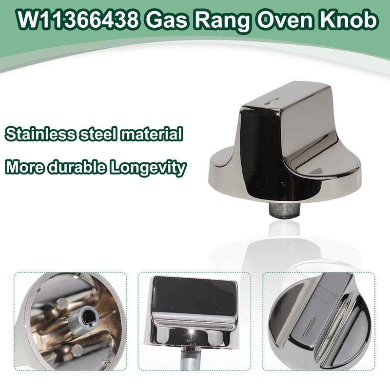 Caoooort Upgraded Stainless Steel W11366438 Stove Knobs, Compatible with Whirlpool Range WCG55US0HS00 WCG55US0HS05 WCG55US6HS05 WCG77US0HS00 WCG77US0HS05, Replacements for W10850010 W11084623 Stove Knob, 5PCS - Image 3