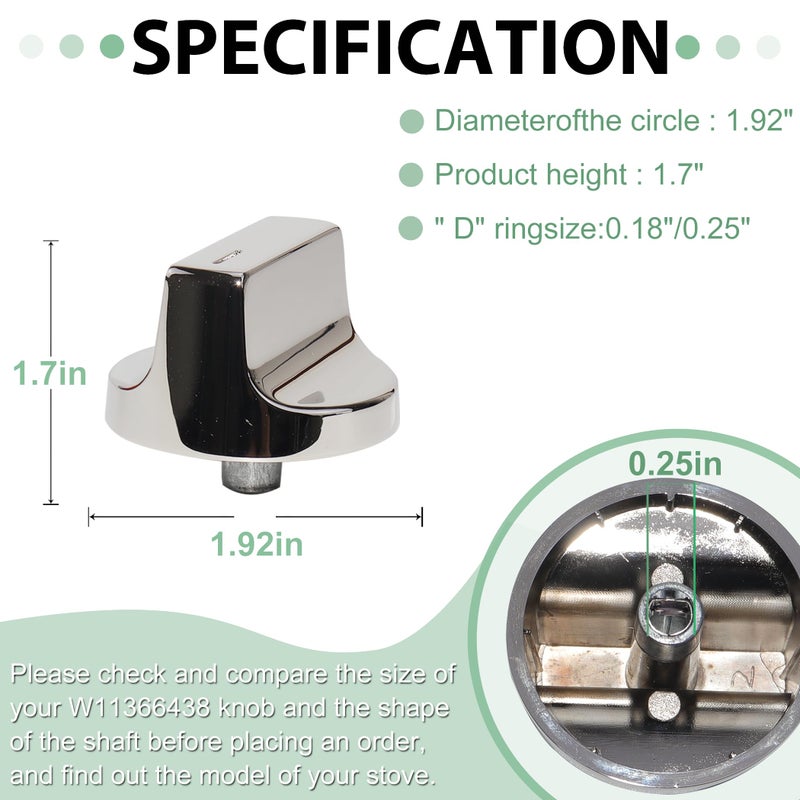 Caoooort Upgraded Stainless Steel W11366438 Stove Knobs, Compatible with Whirlpool Range WCG55US0HS00 WCG55US0HS05 WCG55US6HS05 WCG77US0HS00 WCG77US0HS05, Replacements for W10850010 W11084623 Stove Knob, 5PCS - Image 2